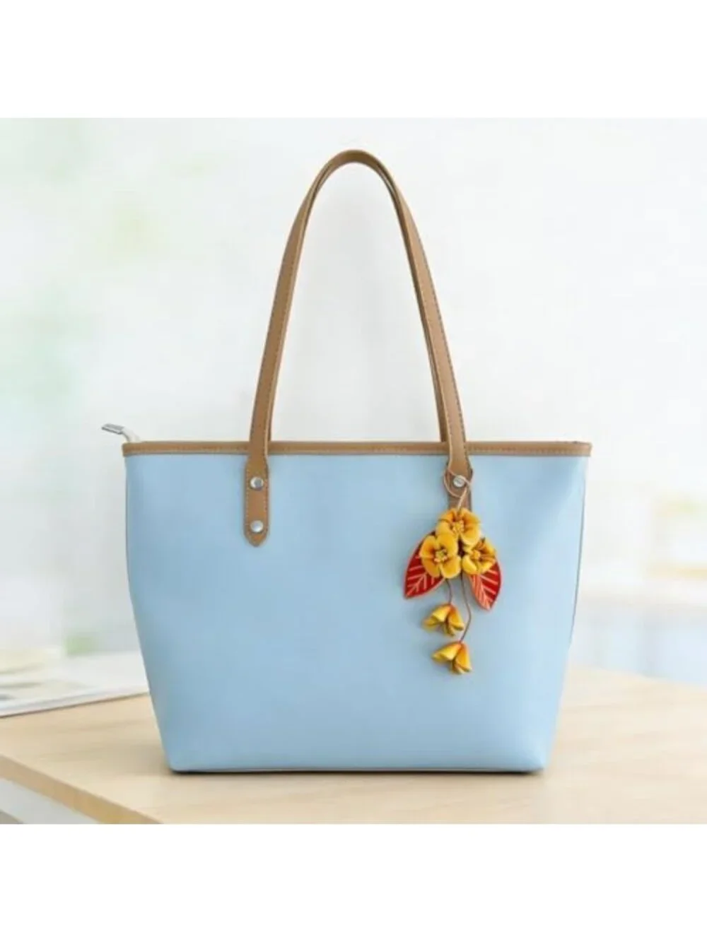 Boho Genuine Leather Flower Keychain | Cute Bag Charm for Handbag & Tote
